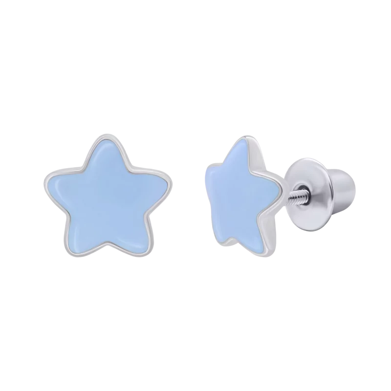 Stud earrings Stars with blue enamel photo