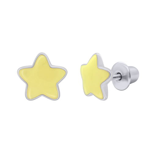 Серьги-пуссеты Звездочки с желтой эмалью фото