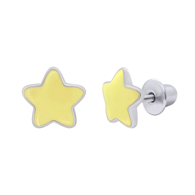 Stud earrings Stars with yellow enamel photo