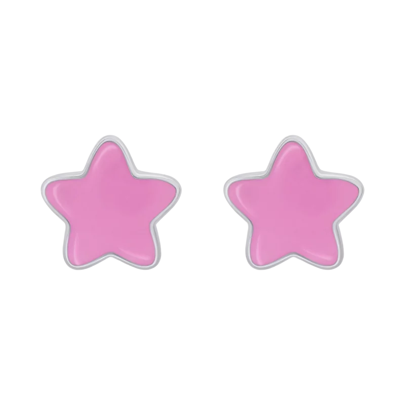 Сережки-пусети Зіроньки з рожевою емаллю фото