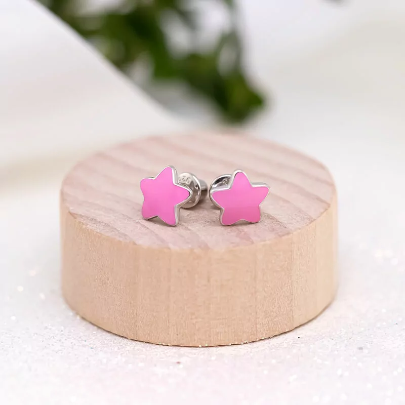 Stud earrings Stars with pink enamel photo