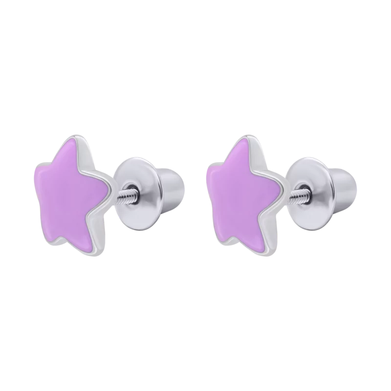 Сережки-пусети Зіроньки з фіолетовою емаллю фото