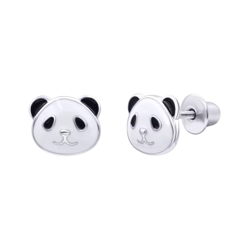 Сережки Панда біло-чорна фото