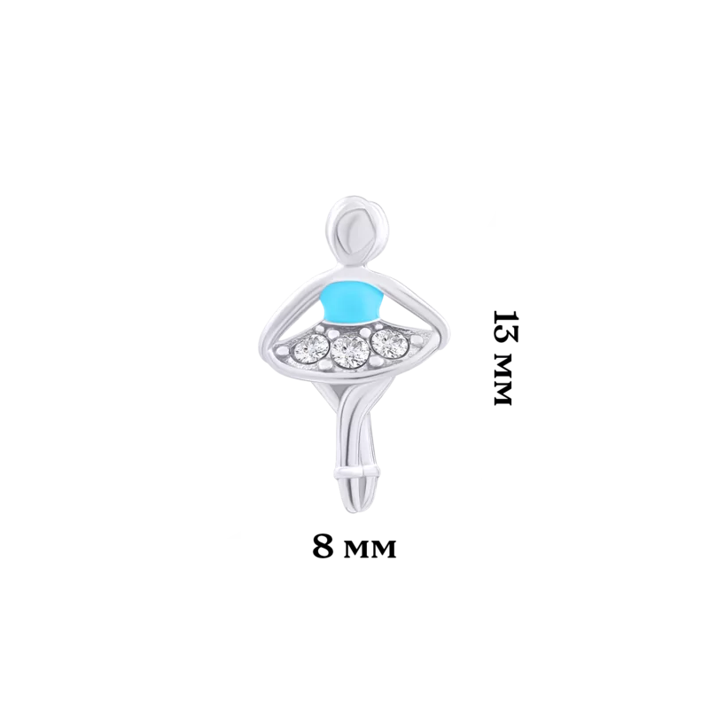 Сережки-пусети Балерина з блакитною емаллю та фіанітами фото