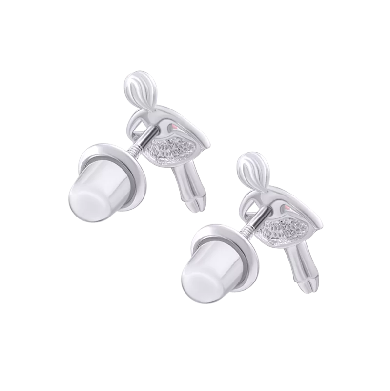 Сережки-пусети Балерина із жовтою емаллю та фіанітами фото