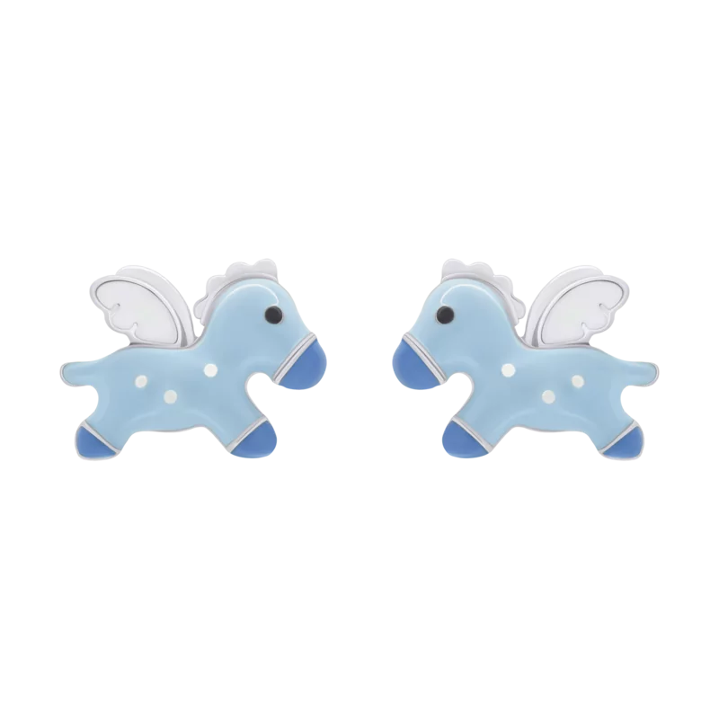 Stud earrings Pegasus with blue and white enamel photo