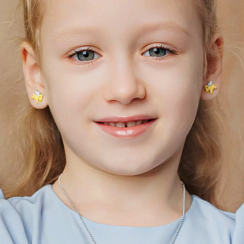 Stud earrings Pegasus with yellow and white enamel photo