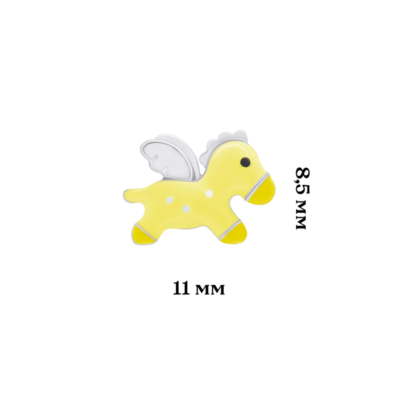 Серьги-пуссеты Пегас с желтой и белой эмалью фото