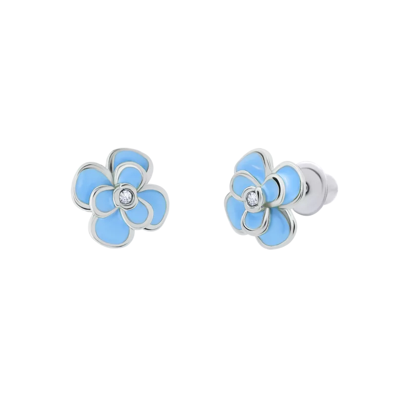 Сережки Піон з блакитною емаллю та фіанітами фото