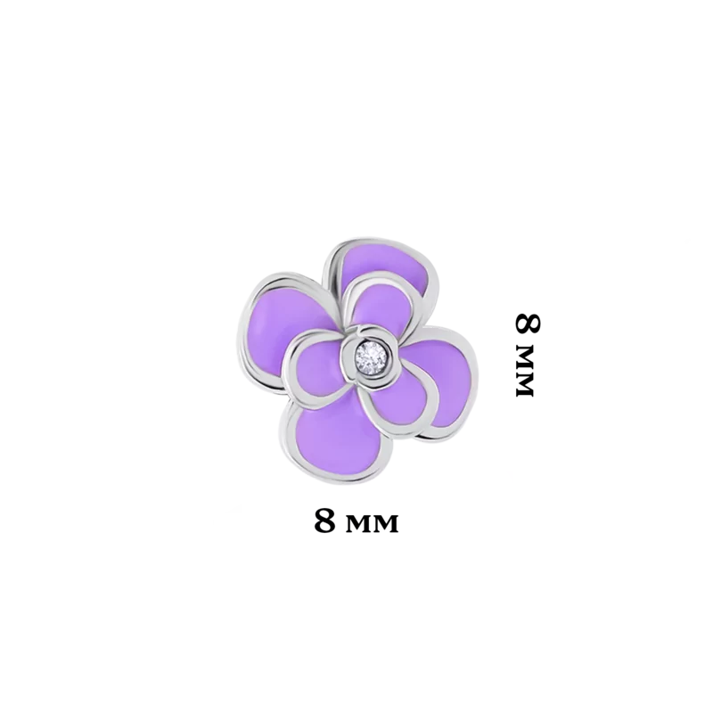 Сережки Піон з фіолетовою емаллю та фіанітами фото