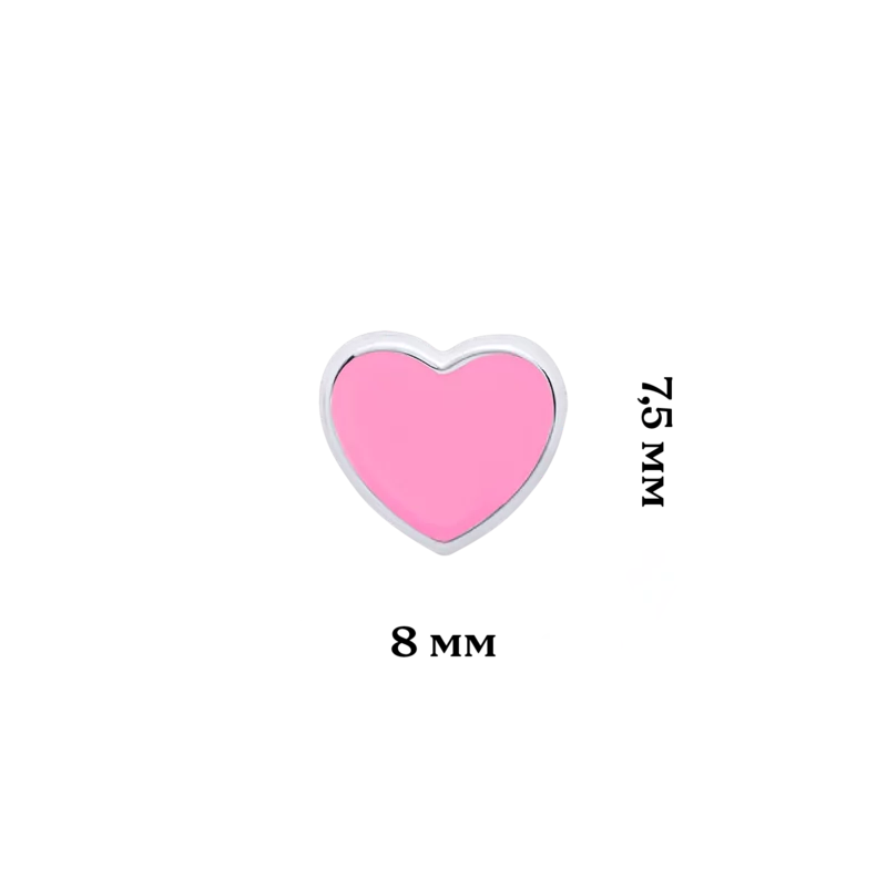 Сережки Серце з рожевою емаллю фото