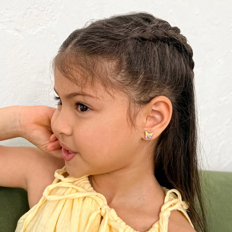 Сережки Метелик з кристалами з кольоровою емаллю та фіанітами фото