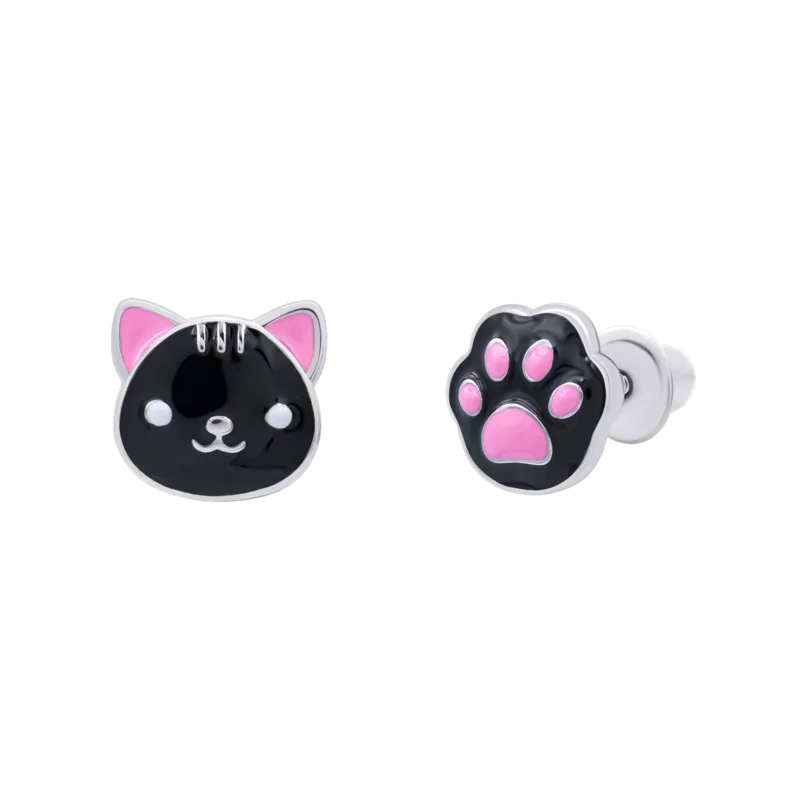 Сережки Котик з лапкою чорний фото