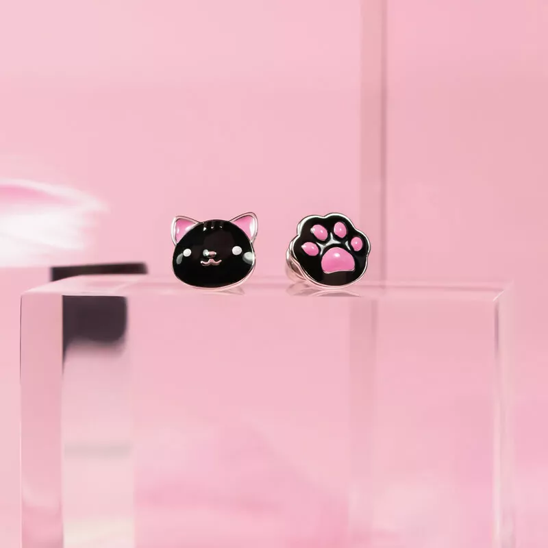 Сережки Котик з лапкою чорний фото