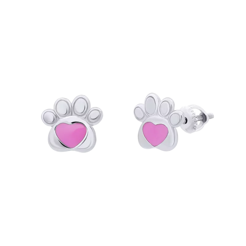 Stud earrings Pink Paw with a Heart photo