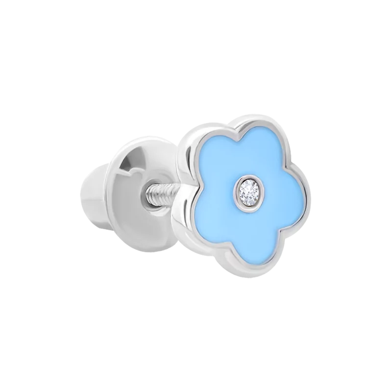 Моносережка Квіточка з блакитною емаллю та фіанітом фото