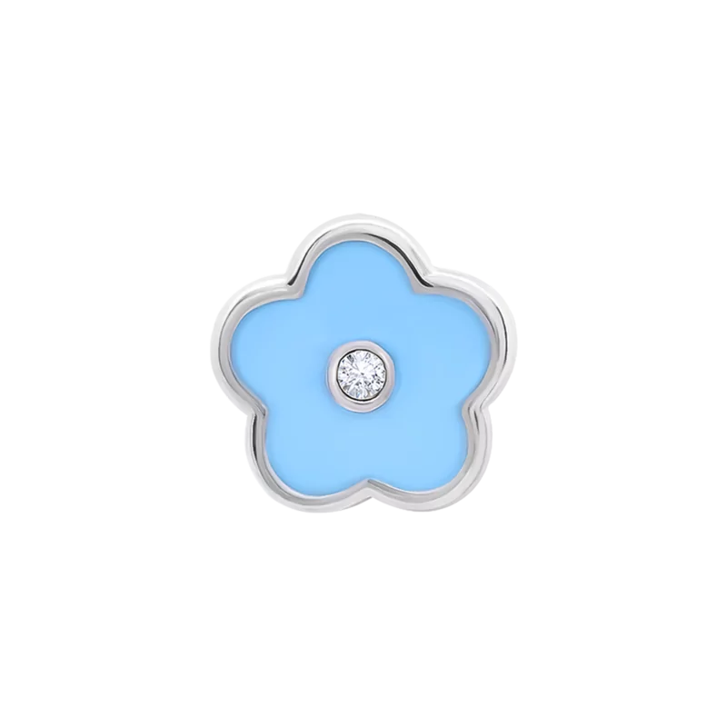 Моносережка Квіточка з блакитною емаллю та фіанітом фото