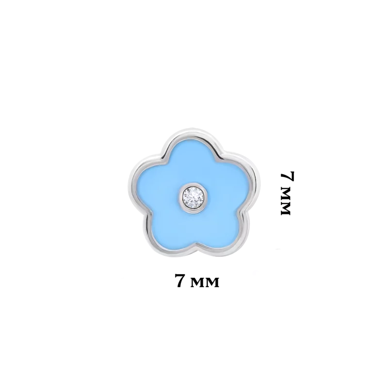 Моносережка Квіточка з блакитною емаллю та фіанітом фото