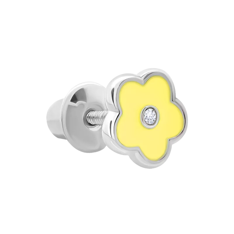 Моносережка Квіточка з жовтою емаллю та фіанітом фото