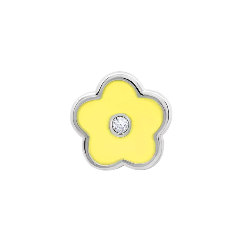Моносережка Квіточка з жовтою емаллю та фіанітом фото