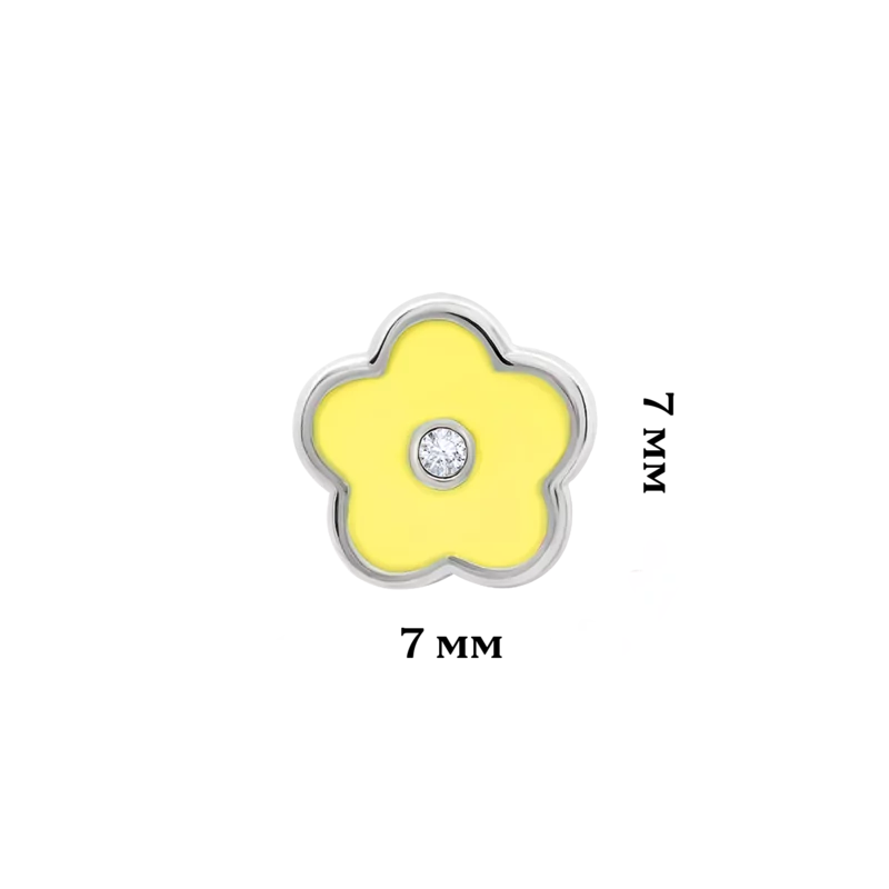 Моносережка Квіточка з жовтою емаллю та фіанітом фото