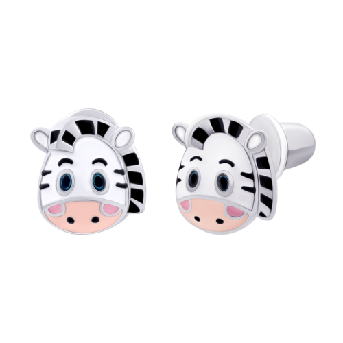 Серьги Зебренок с бело-черной эмалью фото