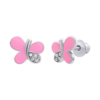 Сережки Метелик блискучий з рожевою емаллю та фіанітами фото №1
