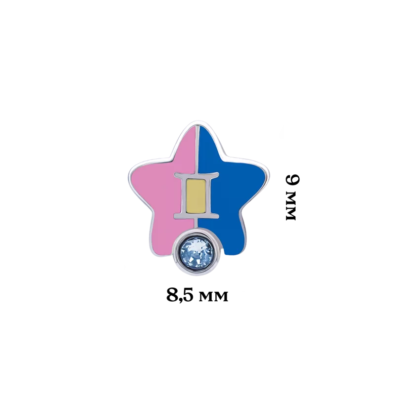 Сережки-зірочки Близнюки з талісманом з блакитними фіанітами фото