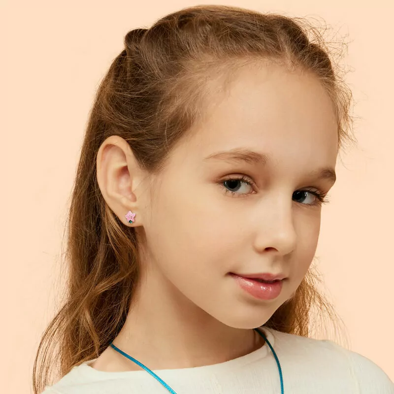 Сережки-зірочки Діва з талісманом з бірюзовими фіанітами фото