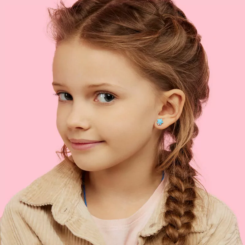 Сережки-зірочки Водолій з талісманом з фіолетовими фіанітами фото