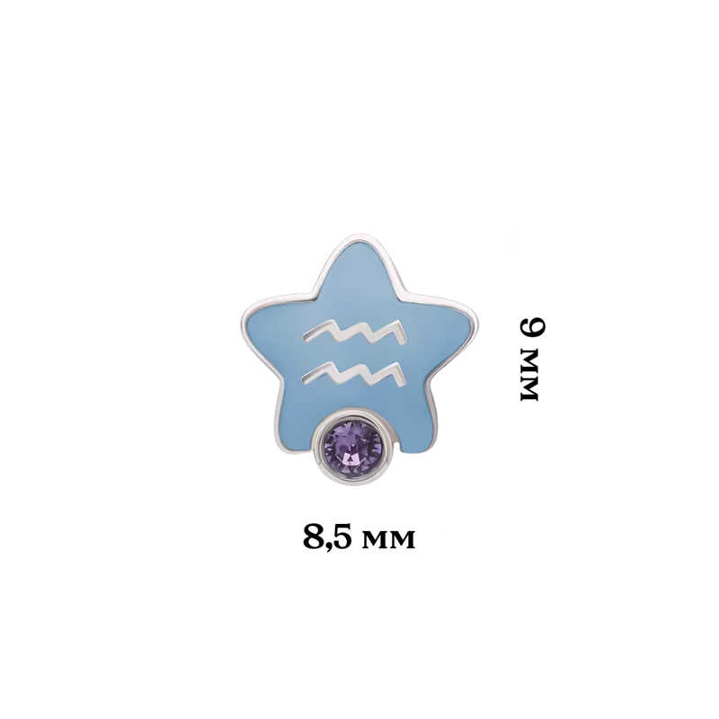 Сережки-зірочки Водолій з талісманом з фіолетовими фіанітами фото