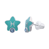 Сережки-зірочки Риби з талісманом з аквамариновими фіанітами фото №1