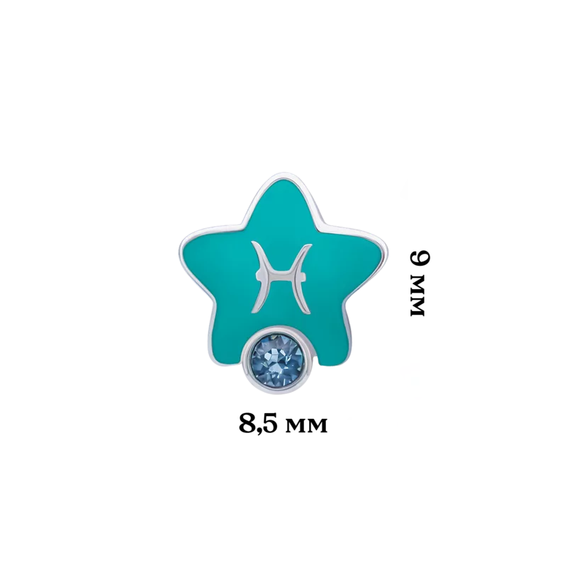 Сережки-зірочки Риби з талісманом з аквамариновими фіанітами фото