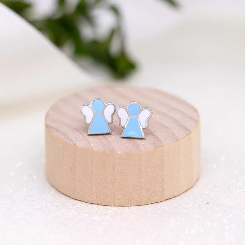 Earrings Angel with blue and white enamel photo