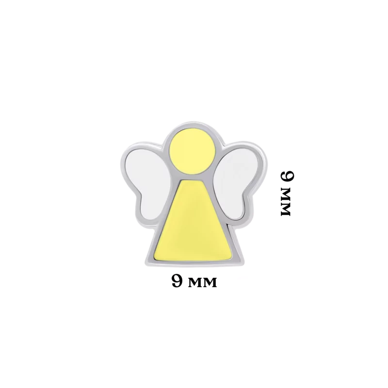 Сережки Янголятко з жовтою та білою емаллю фото