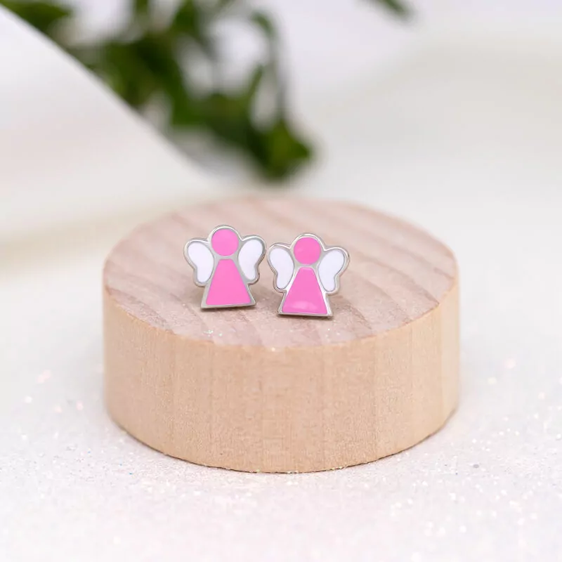 Earrings Angel with pink and white enamel photo