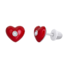 Сережки-пусети Серденько з червоною емаллю та фіанітами фото №1