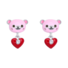 Сережки-пусети Ведмежатко з серцем із рожевою, червоною емаллю та фіанітами фото №3