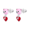Сережки-пусети Ведмежатко з серцем із рожевою, червоною емаллю та фіанітами фото №4