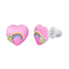 Сережки-пусети Веселкове серце з рожевою емаллю та фіанітами фото №1