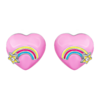 Сережки-пусети Веселкове серце з рожевою емаллю та фіанітами фото №5