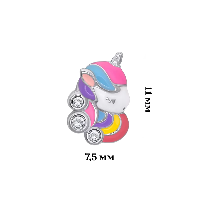 Сережки Кольоровий єдиноріг із різнобарвною емаллю та фіанітами фото