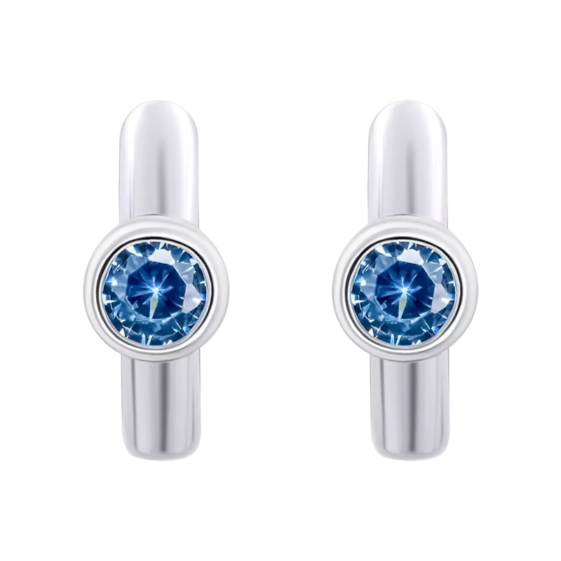 Earrings Huggie with blue Cubic Zirconia photo