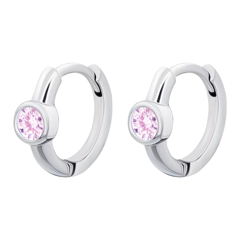 Earrings Huggie with pink Cubic Zirconia photo