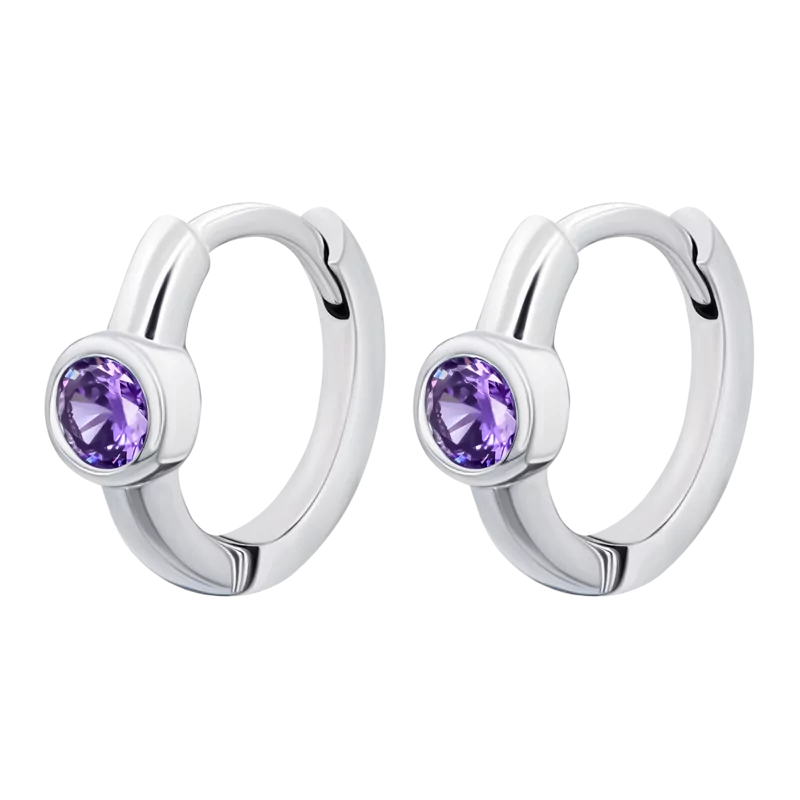Earrings Huggie with purple Cubic Zirconia photo
