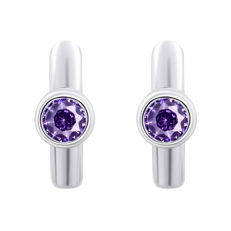Earrings Huggie with purple Cubic Zirconia photo
