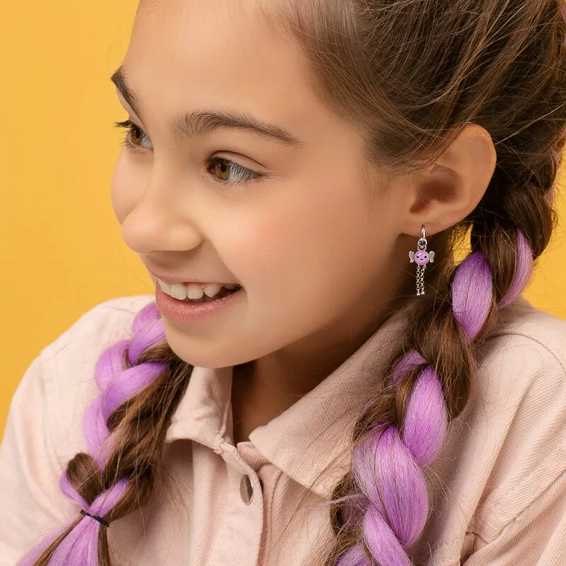 Сережки Huggie із фіолетовим фіанітом фото