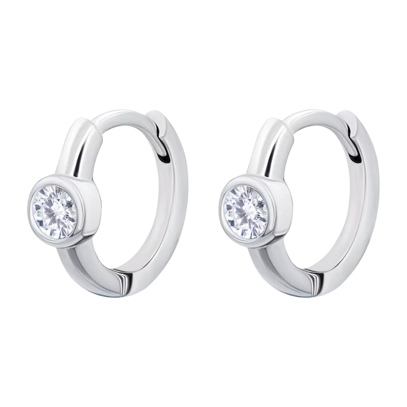 Earrings Huggie with white Cubic Zirconia photo