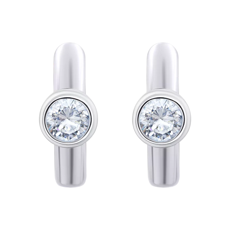 Earrings Huggie with white Cubic Zirconia photo