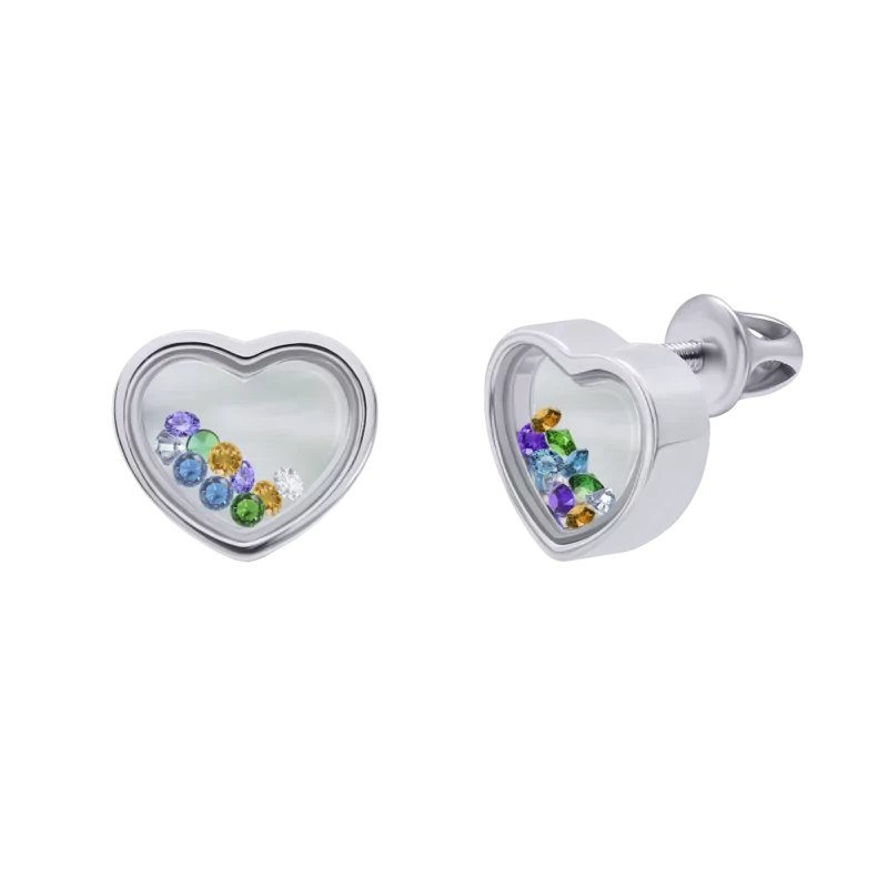 Сережки Серце велике з кольоровими рухливими Swarovski Zirconia фото